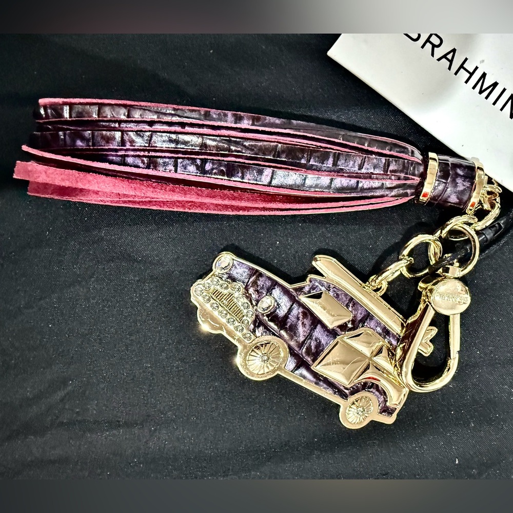 Brahmin Brown and Gold Car Keychain Tassel NWT